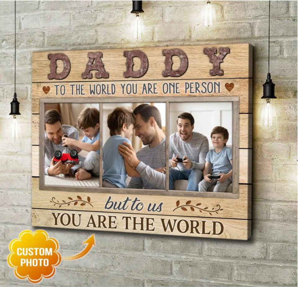 Daddy You Are The World Custom Poster Canvas Personalized Dad Photo Collage Poster Canvas Fathers Day Gift